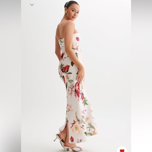 Maxi Dress SALE ⁉️Claudette Strapless Satin Maxi Dress - Bella Rosa Print - Picture 4 of 5